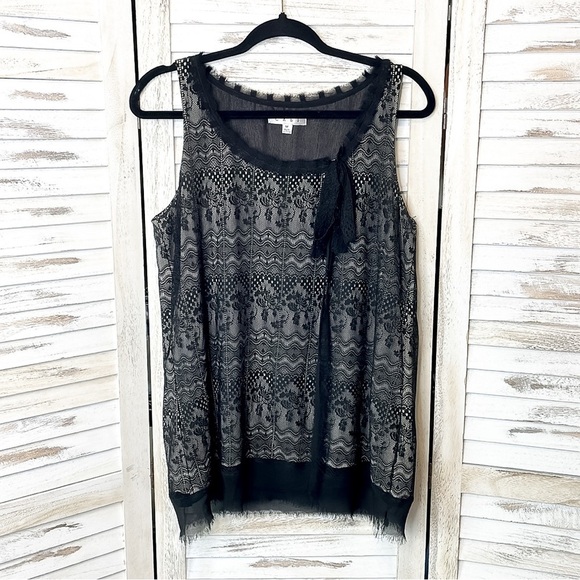 CABI | Lace Overlay Black Blouse Tank Top - Picture 4 of 11